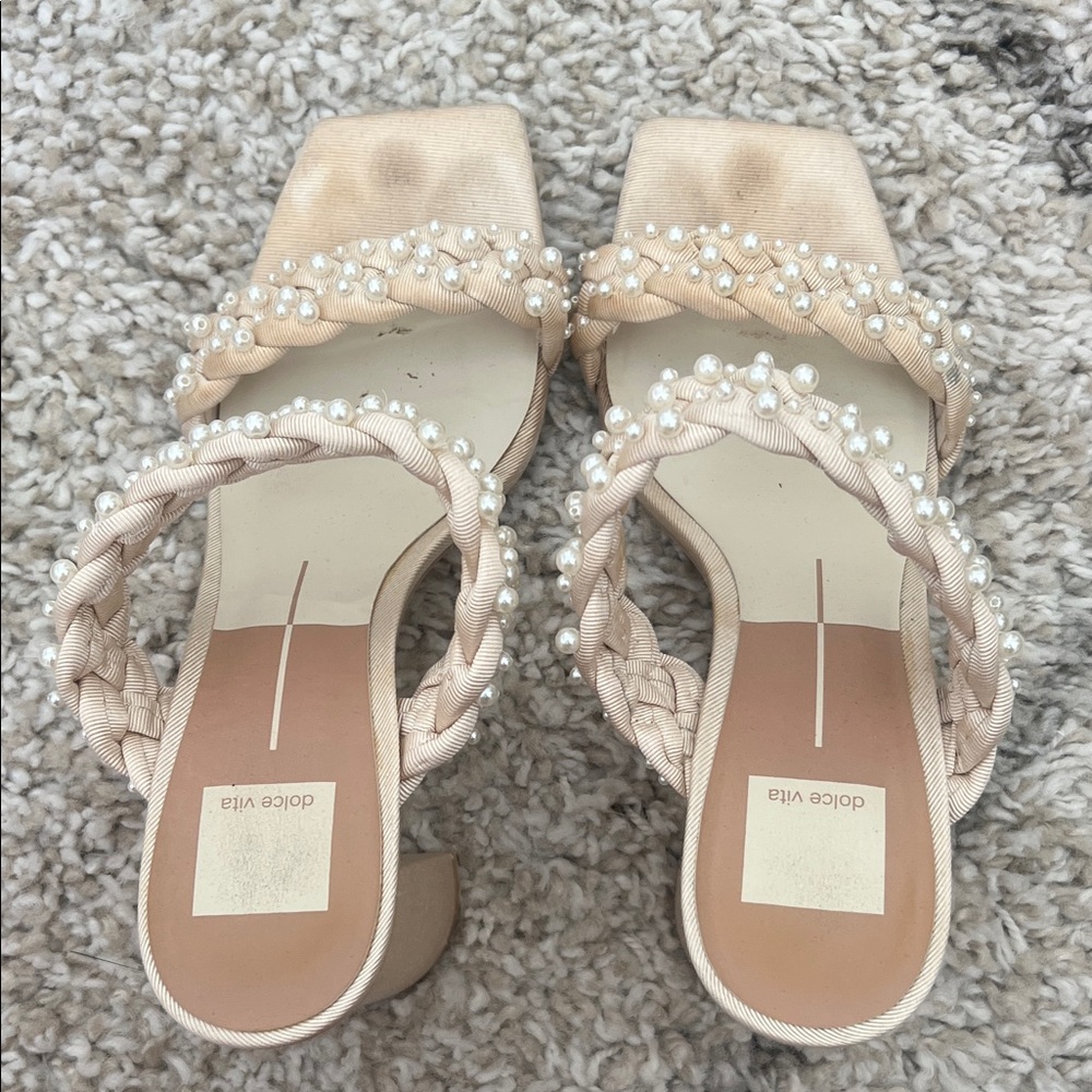 Dolce Vita Tan Pearl-Adorned Heels